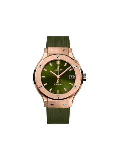 Montre Hublot Classic Fusion automatique cadran vert bracelet en caoutchouc vert ligné 38 mm