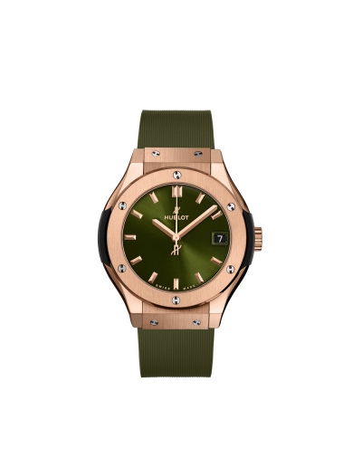 Montre Hublot Classic Fusion quartz cadran vert bracelet en caoutchouc vert ligné 33 mm