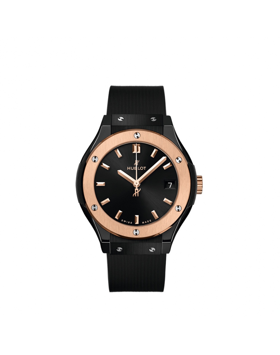 Montre Hublot Classic Fusion quartz cadran noir bracelet en caoutchouc noir ligné 33 mm