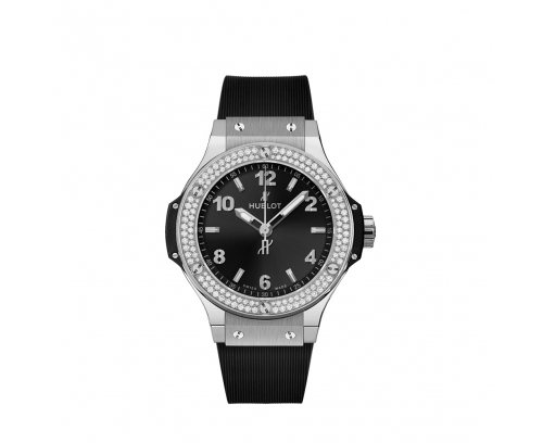 Montre Hublot Big Bang Steel Diamonds quartz cadran noir mat bracelet caoutchouc noir 38 mm
