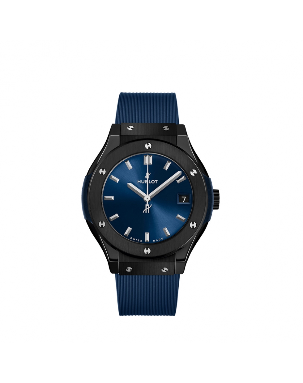 Montre Hublot Classic Fusion quartz cadran bleu bracelets en caoutchouc bleu ligné 33 mm