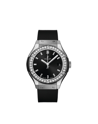 Montre Hublot Classic Fusion quartz cadran noir bracelets en caoutchouc noir ligné 33 mm