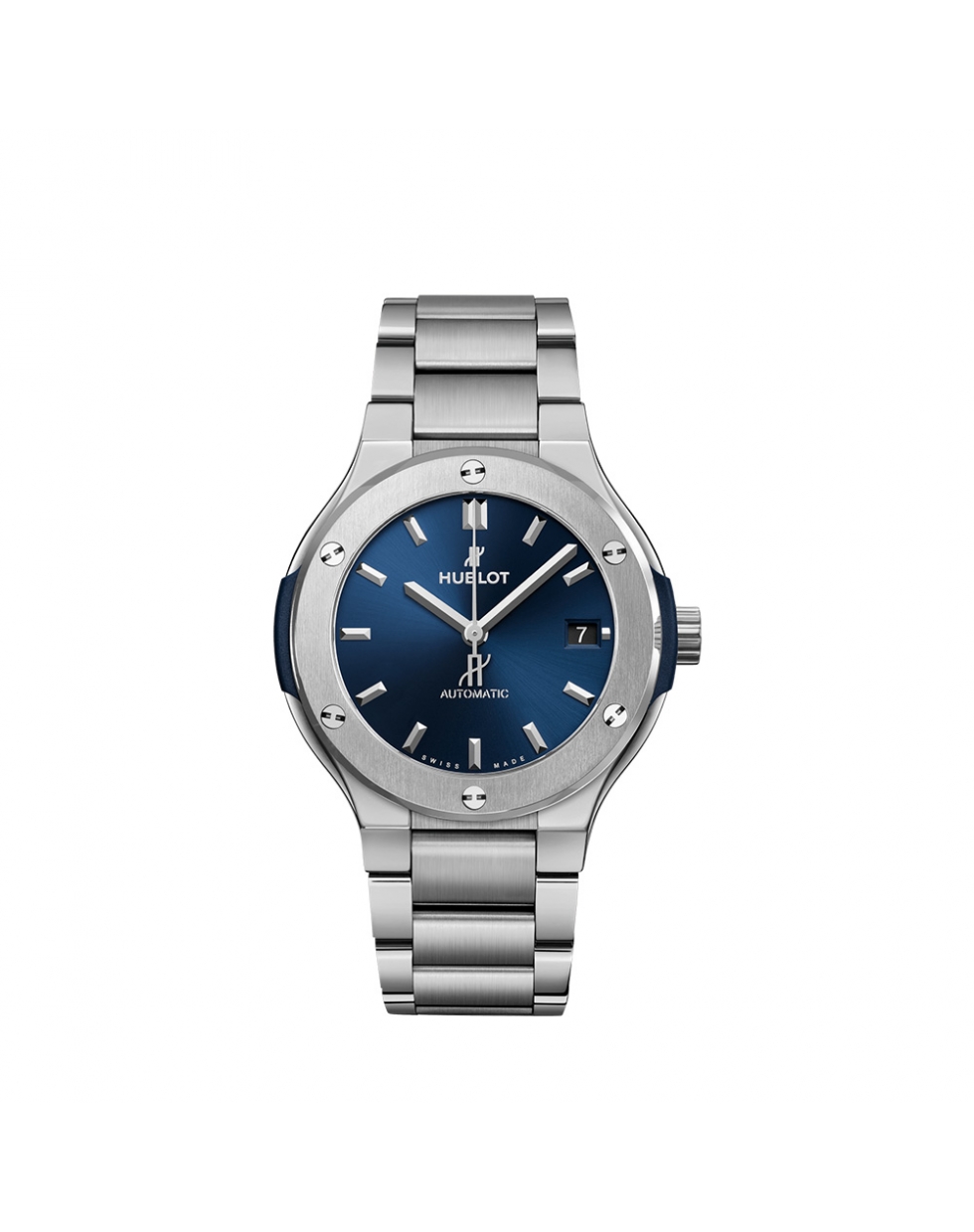 Montre Hublot Classic Fusion automatique cadran bleu bracelet titane 38 mm