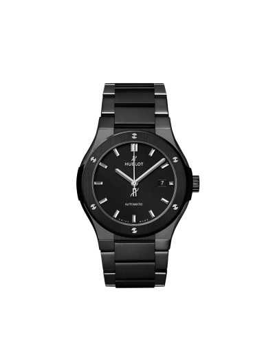 Montre Hublot Classic Fusion automatique cadran noir bracelet céramique noire 42 mm
