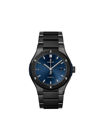 Montre Hublot Classic Fusion automatique cadran bleu bracelet céramique noire 42 mm