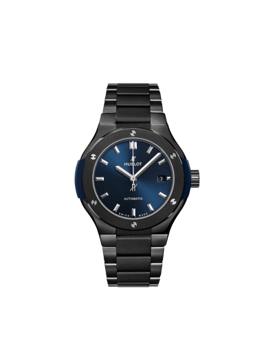 Montre Hublot Classic Fusion automatique cadran bleu bracelet céramique noire 33 mm