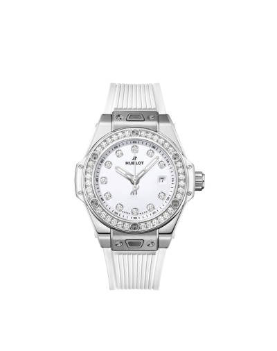 Montre Hublot Big Bang One Click Steel White Diamonds automatique cadran serti 11 diamants bracelet caoutchouc blanc 33 mm