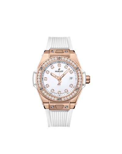 Montre Hublot Big Bang One Click King Gold White Diamonds automatique cadran serti 11 diamants bracelet caoutchouc blanc 33 mm