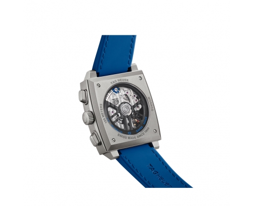 Montre TAG Heuer Monaco automatique cadran bleu bracelet caoutchouc et cuir bleu 39 mm