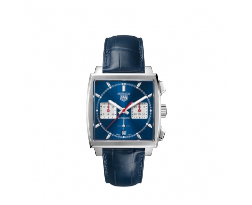 Montre TAG Heuer Monaco automatique cadran bleu bracelet en cuir bleu 39 mm