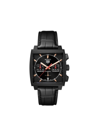 Montre TAG Heuer Monaco automatique cadran noir bracelet cuir noir 39 mm
