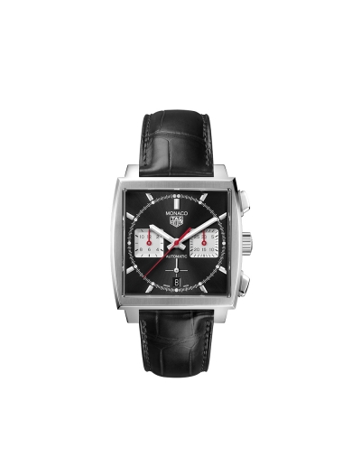 Montre TAG Heuer Monaco automatique cadran noir bracelet cuir noir 39 mm