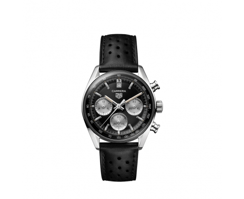 Montre TAG Heuer Carrera Chronograph automatique cadran noir bracelet cuir noir 39 mm