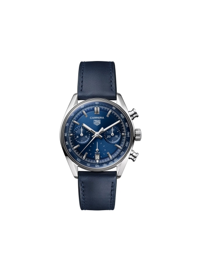 Montre TAG Heuer Carrera Chronograph automatique cadran bleu bracelet cuir bleu 39 mm
