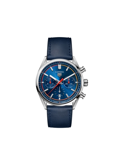 Montre TAG Heuer Carrera Chronograph automatique cadran bleu bracelet cuir bleu 42 mm
