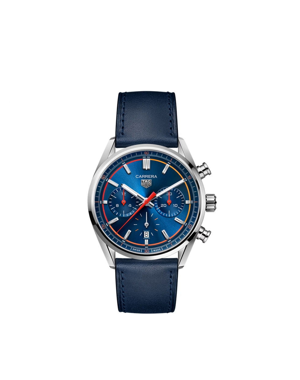 Montre TAG Heuer Carrera Chronograph automatique cadran bleu bracelet cuir bleu 42 mm