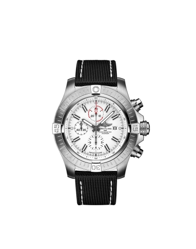 Montre Breitling Super Avenger Chronograph automatique cadran blanc bracelet en cuir de veau anthracite 44 mm