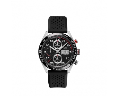 Montre TAG Heuer Carrera chronographe automatique cadran noir bracelet caoutchouc noir 44 mm