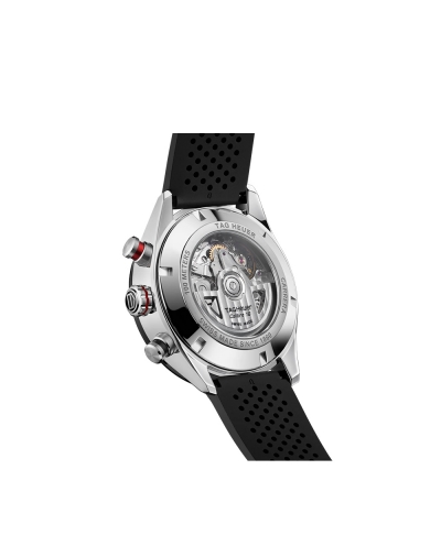 Montre TAG Heuer Carrera chronographe automatique cadran noir bracelet caoutchouc noir 44 mm
