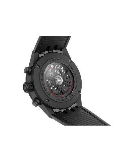 Montre TAG Heuer Carrera chronographe Tourbillon cadran noir bracelet en caoutchouc et cuir d'alligator noir 45 mm