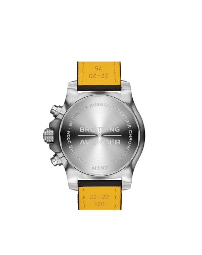 Montre Breitling Avenger Chronograph automatique cadran noir bracelet en cuir de veau anthracite 45 mm