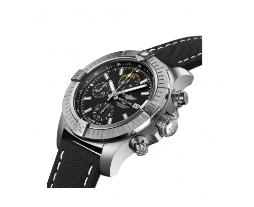 Montre Breitling Avenger Chronograph automatique cadran noir bracelet en cuir de veau anthracite 45 mm