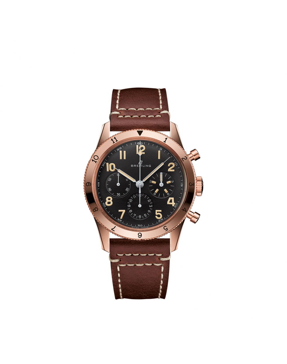 Montre Breitling Classic AVI 1953 Éditions Chronograph manuel cadran noir bracelet en cuir de veau brun 41 mm