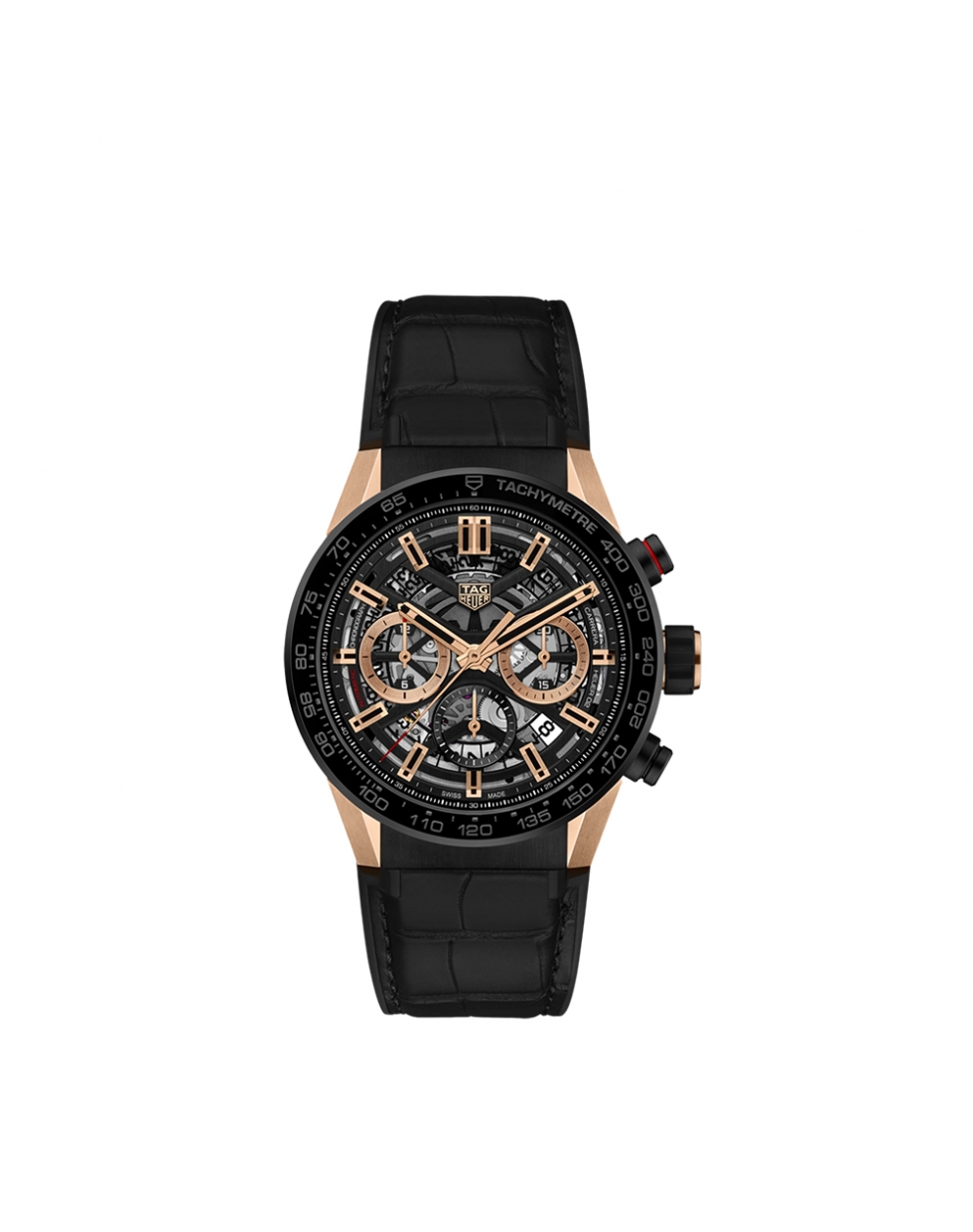 Montre TAG Heuer Carrera automatique cadran noir bracelet en caoutchouc et cuir d'alligator noir 43 mm