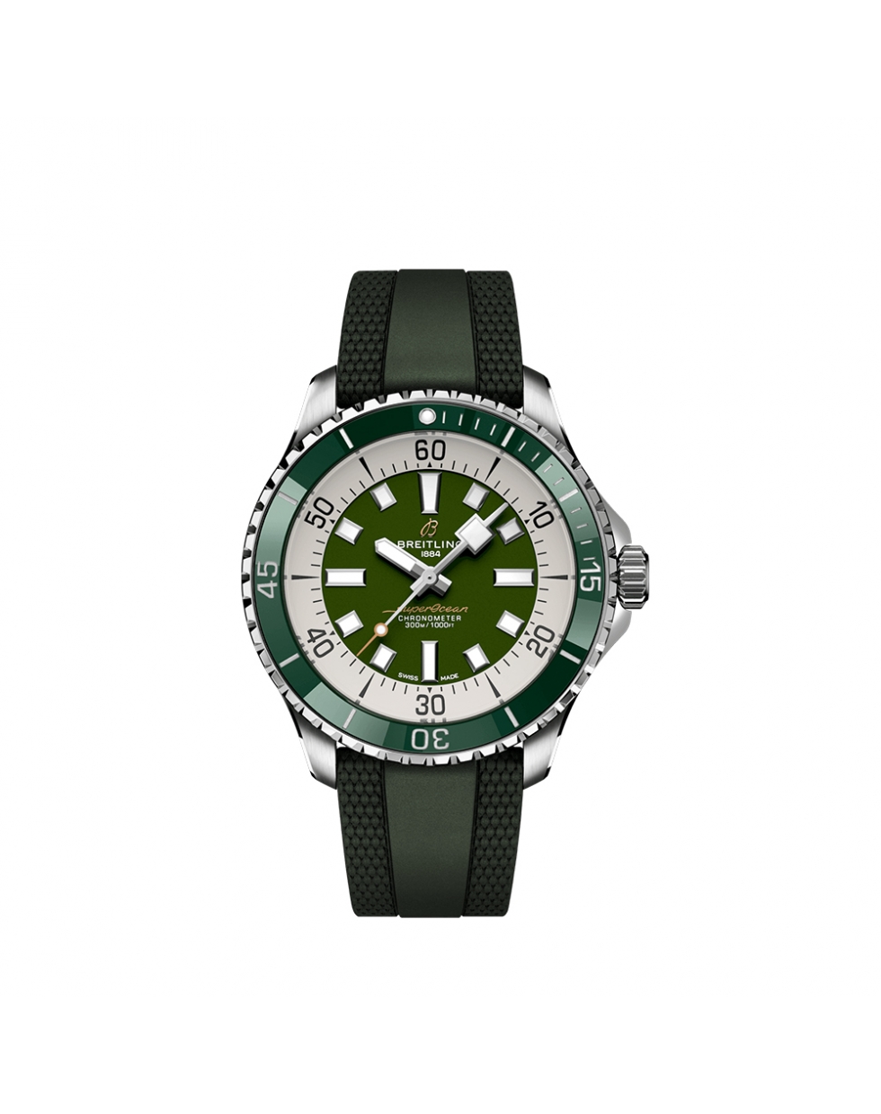 Montre Breitling Superocean automatique cadran vert bracelet en caoutchouc vert 44 mm