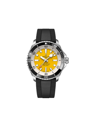 Montre Breitling Superocean automatique cadran jaune bracelet caoutchouc noir 42 mm