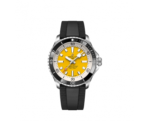 Montre Breitling Superocean automatique cadran jaune bracelet caoutchouc noir 42 mm