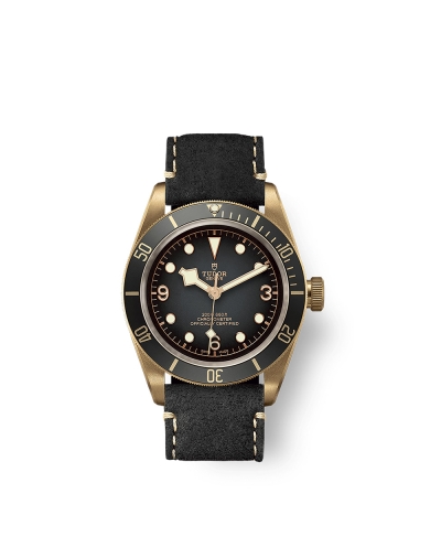 Montre Tudor Black Bay Bronze automatique cadran gris ardoise bracelet en cuir de boeuf noir 43 mm