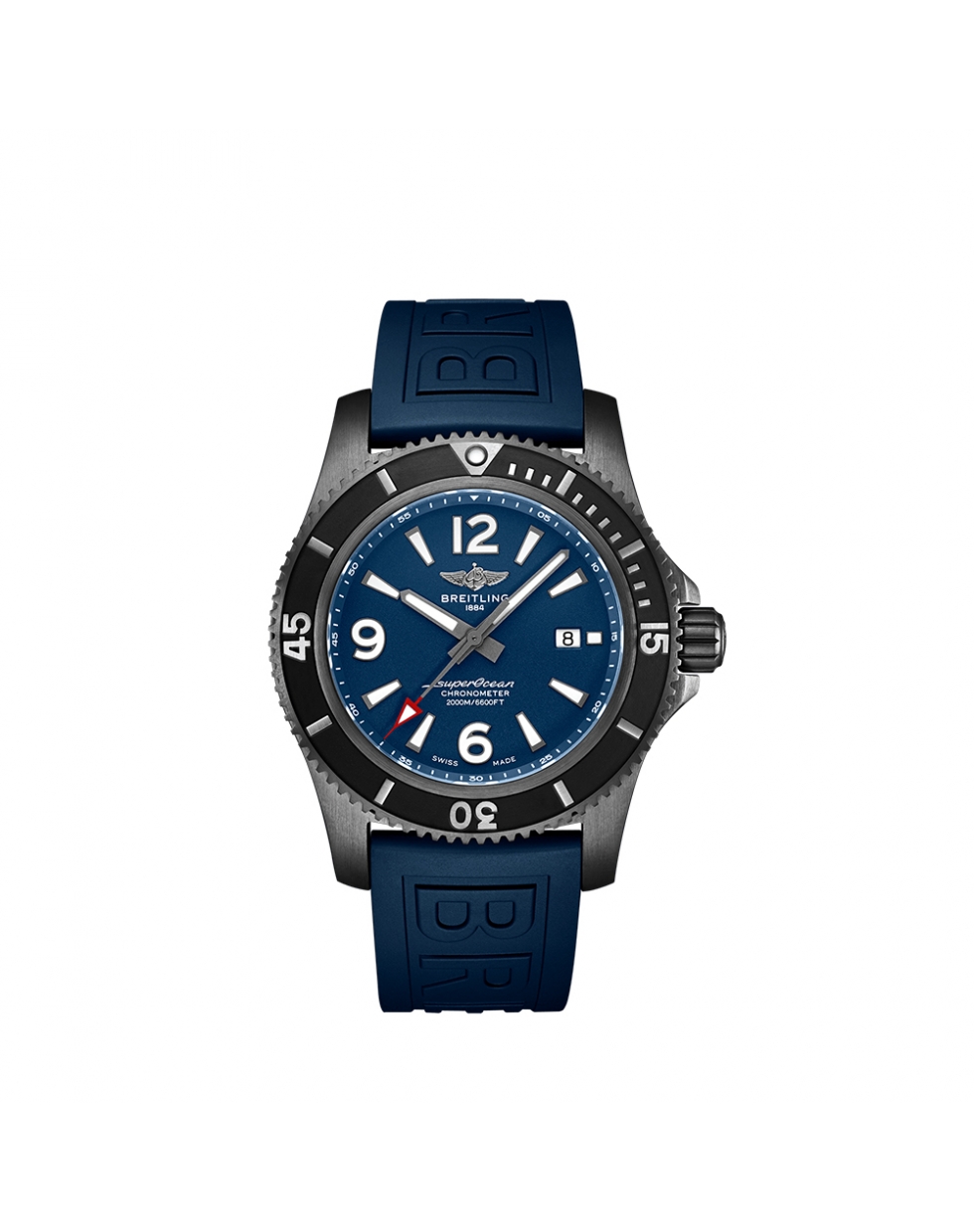 Montre Breitling Superocean automatique cadran bleu bracelet en caoutchouc bleu 46 mm