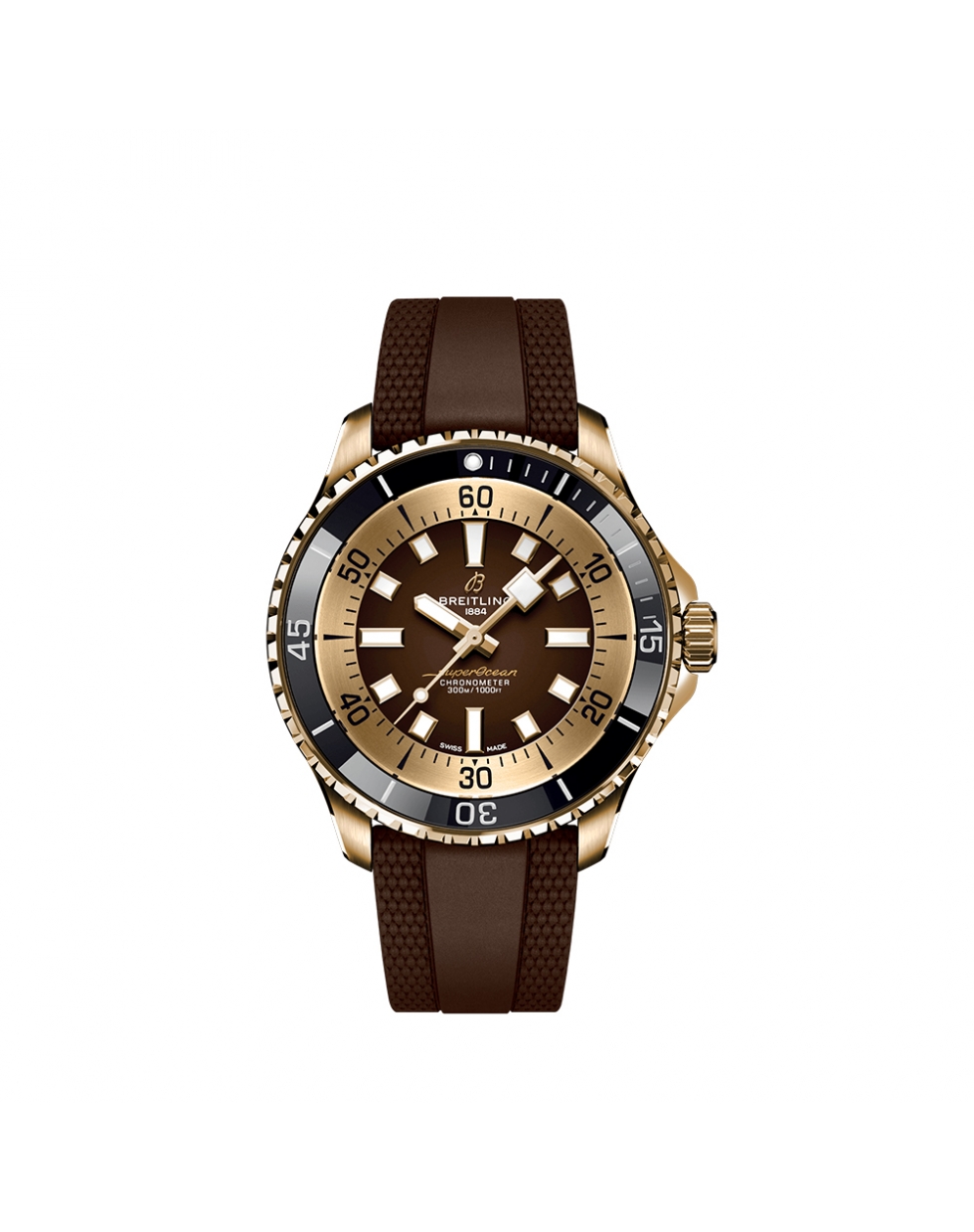 Montre Breitling Superocean automatique cadran brun bracelet en caoutchouc marron 44 mm