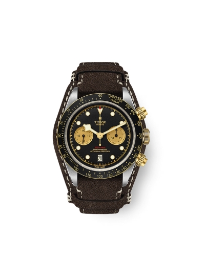 Montre Tudor Black Bay Chrono S&G automatique cadran noir bracelet en cuir brun 41 mm