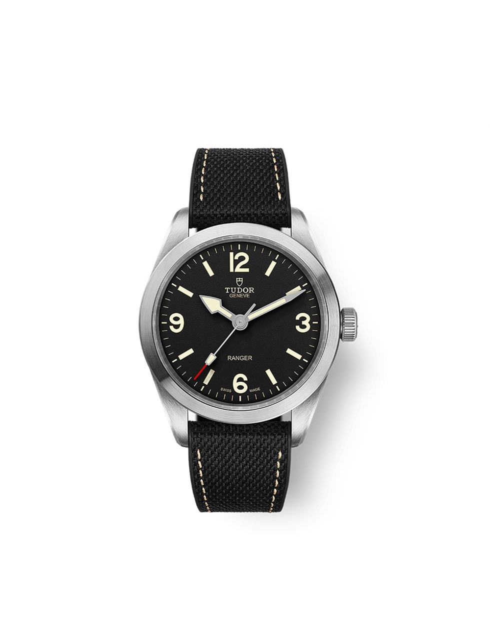 Montre Tudor Ranger automatique cadran noir bracelet hybride en caoutchouc et cuir noir 39 mm