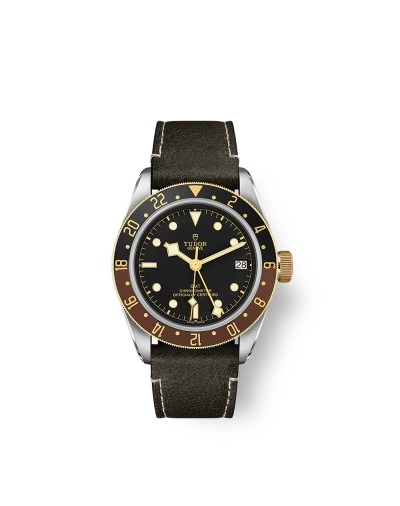 Montre Tudor Black Bay GMT S&G automatique cadran noir bracelet en cuir brun 41 mm