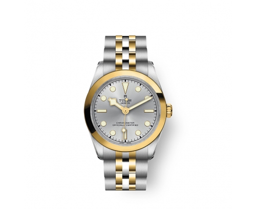 Montre Tudor Black Bay S&G automatique cadran argenté bracelet en acier et or jaune 18 carats 31 mm