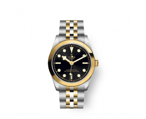 Montre Tudor Black Bay S&G automatique cadran noir bracelet en acier et or jaune 18 carats 31 mm