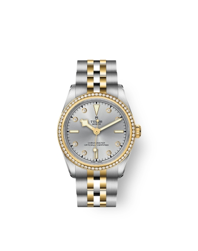 Montre Tudor Black Bay S&G automatique cadran argenté avec index diamants bracelet en acier et or jaune 18 carats  31 mm