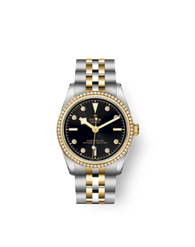 Montre Tudor Black Bay S&G automatique cadran noir avec index diamants bracelet en acier et or jaune 31 mm