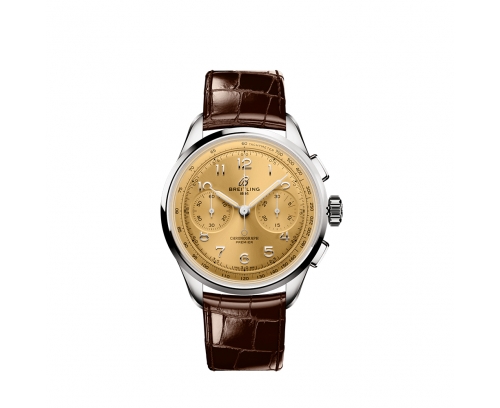 Montre Breitling Premier B09 manuel cadran beige bracelet en cuir d’alligator brun 40 mm