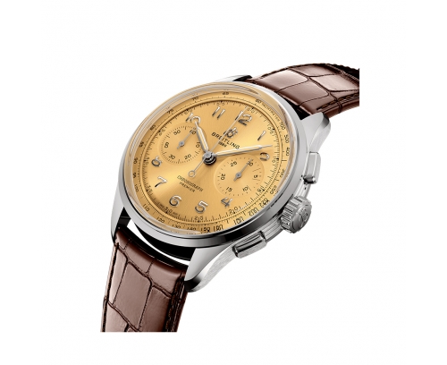 Montre Breitling Premier B09 manuel cadran beige bracelet en cuir d’alligator brun 40 mm