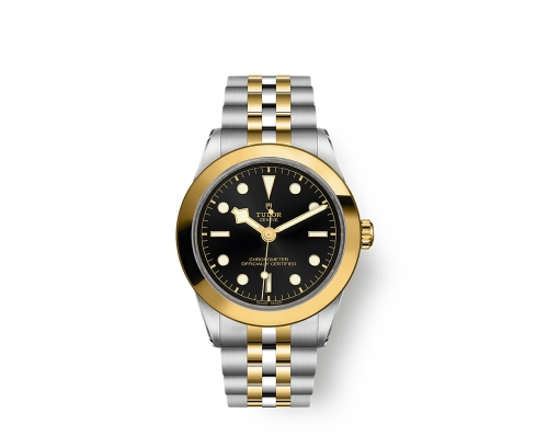 Montre Tudor Black Bay S&G automatique cadran noir bracelet en acier et or jaune 18 carats 39 mm