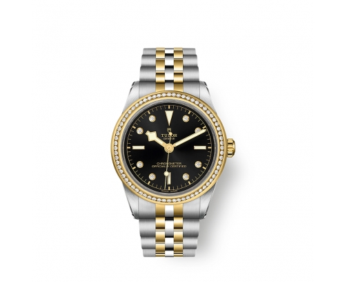 Montre Tudor Black Bay S&G automatique cadran noir avec index diamants bracelet en acier et or jaune 18 carats 39 mm