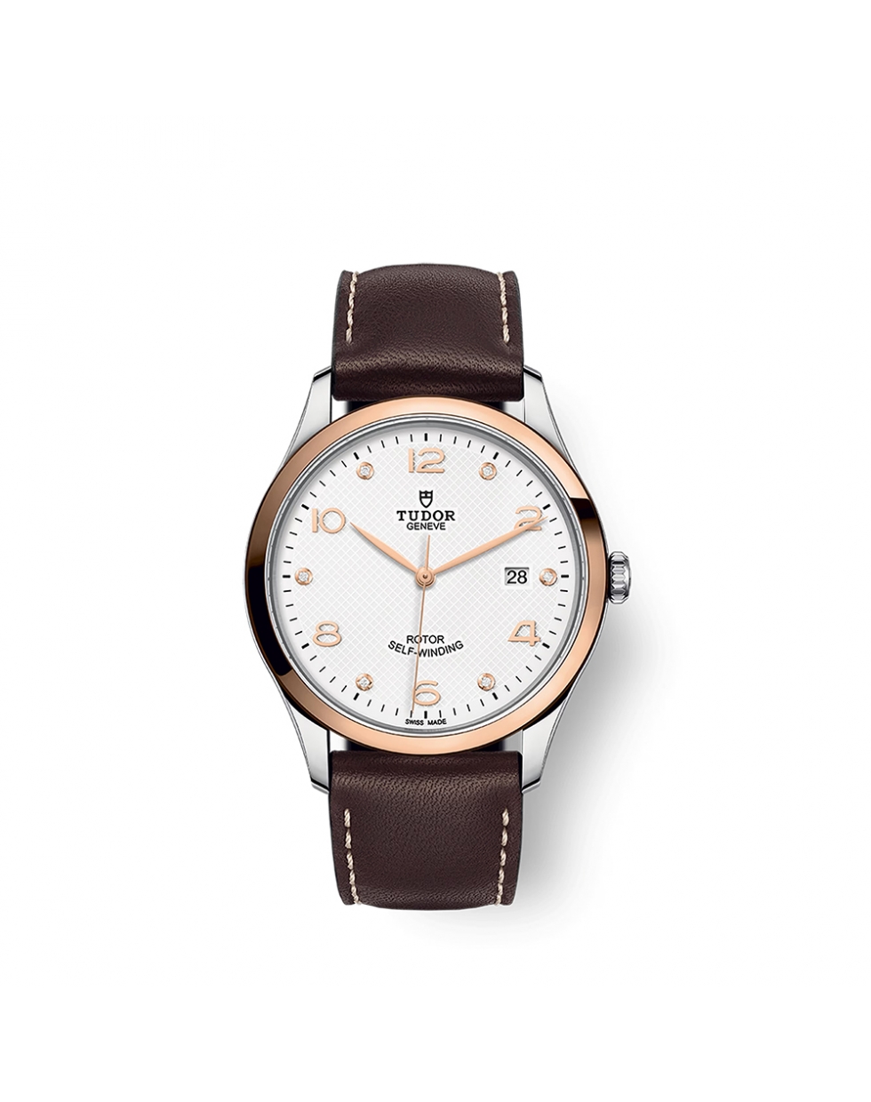 Montre Tudor 1926 automatique cadran blanc 6 diamants bracelet en cuir brun 39 mm Montre Tudor 1926 automatique cadran blanc 6 diamants bracelet en cuir brun 39 mm