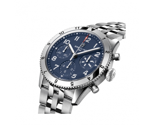 Montre Breitling Classic AVI Tribute to Vought F4U Corsair automatique cadran bleu bracelet en acier inoxydable métal 42 mm