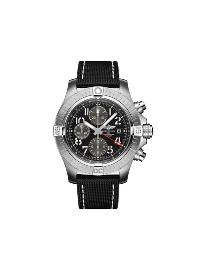 Montre Breitling Avenger Chronograph GMT automatique cadran noir bracelet en cuir de veau noir 45 mm