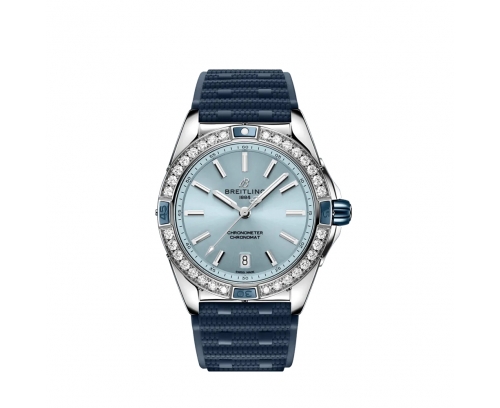 Montre Breitling Super Chronomat automatique cadran bleu bracelet caoutchouc bleu 38 mm