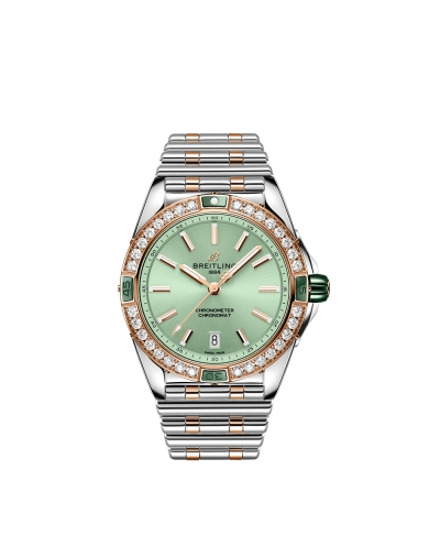 Montre Breitling Super Chronomat automatique cadran vert bracelet en acier et or rouge 18 carats 38 mm